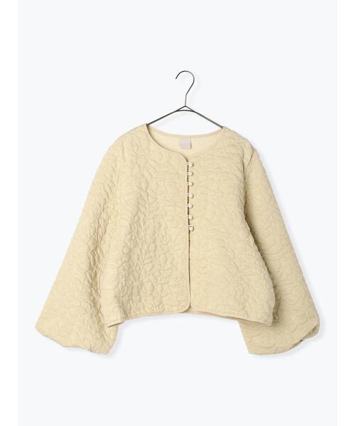 TSUHARU by Samansa Mos2（ツハルバイサマンサモスモス）の「ふくれカットジャカードジャケット（ノーカラージャケット・レディース・イエロー/オフホワイト・F）」の3枚目の写真