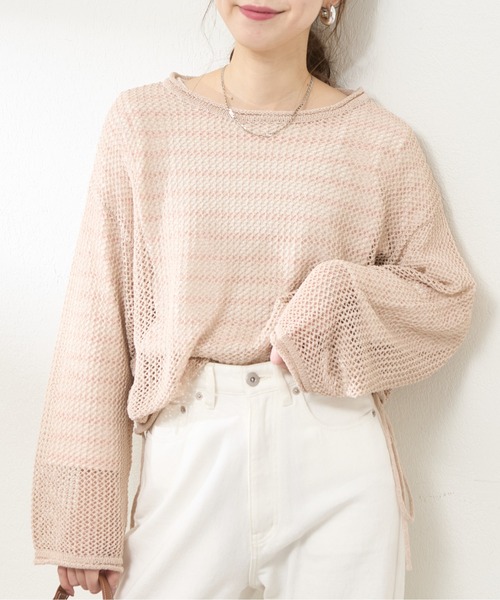 natural couture(ナチュラルクチュール)の「メッシュサイドドロストプルオーバー(Tシャツ/カットソー・レディース・ナチュラル/ブルー/グレイッシュベージュ/ブラック・FREE)」の3枚目の写真