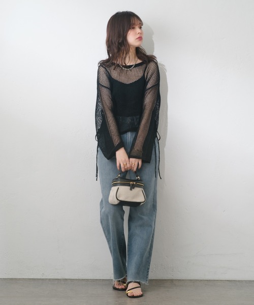 natural couture(ナチュラルクチュール)の「メッシュサイドドロストプルオーバー(Tシャツ/カットソー・レディース・ナチュラル/ブルー/グレイッシュベージュ/ブラック・FREE)」の6枚目の写真
