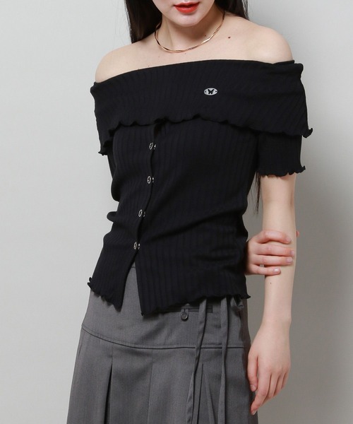 FANCY CLUB(ファンシークラブ)の「NASTY FANCY CLUB/ニットオフショルダーT 2116658(Tシャツ/カットソー・メンズ・ブラック/ベージュ・FREE)」の1枚目の写真