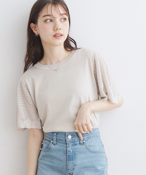 couture brooch(クチュールブローチ)の「◆【接触冷感/UV/アンチピリング】ポイント透かしニットトップス(ニット/セーター・レディース・ブラック/ライトブルー/ライトグレー/サンドベージュ・38/42)」の1枚目の写真