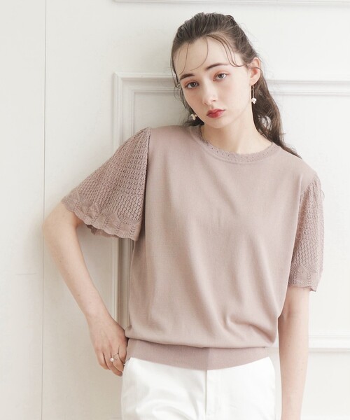 couture brooch(クチュールブローチ)の「◆【接触冷感/UV/アンチピリング】ポイント透かしニットトップス(ニット/セーター・レディース・ブラック/ライトブルー/ライトグレー/サンドベージュ・38/42)」の3枚目の写真