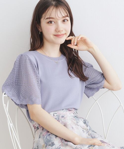 couture brooch(クチュールブローチ)の「◆【接触冷感/UV/アンチピリング】ポイント透かしニットトップス(ニット/セーター・レディース・ブラック/ライトブルー/ライトグレー/サンドベージュ・38/42)」の4枚目の写真