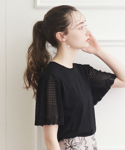 couture brooch(クチュールブローチ)の「◆【接触冷感/UV/アンチピリング】ポイント透かしニットトップス(ニット/セーター・レディース・ブラック/ライトブルー/ライトグレー/サンドベージュ・38/42)」の2枚目の写真