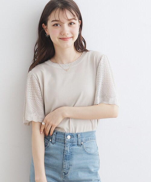 couture brooch(クチュールブローチ)の「◆【接触冷感/UV/アンチピリング】ポイント透かしニットトップス(ニット/セーター・レディース・ブラック/ライトブルー/ライトグレー/サンドベージュ・38/42)」の10枚目の写真