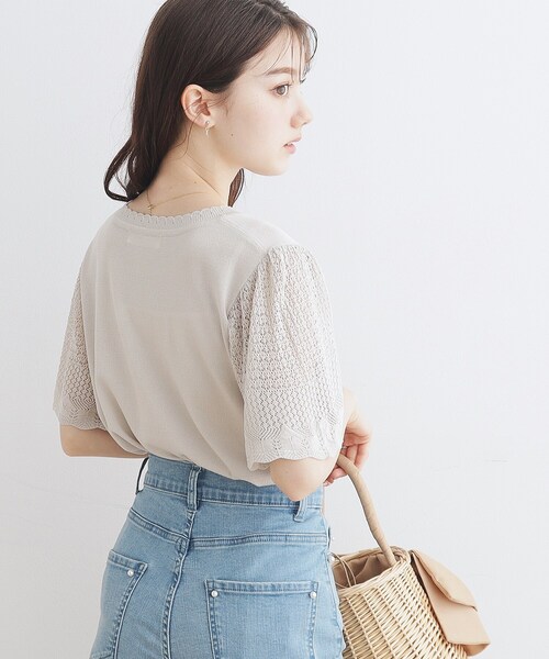 couture brooch(クチュールブローチ)の「◆【接触冷感/UV/アンチピリング】ポイント透かしニットトップス(ニット/セーター・レディース・ブラック/ライトブルー/ライトグレー/サンドベージュ・38/42)」の8枚目の写真