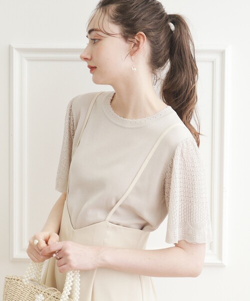 couture brooch(クチュールブローチ)の「◆【接触冷感/UV/アンチピリング】ポイント透かしニットトップス(ニット/セーター・レディース・ブラック/ライトブルー/ライトグレー/サンドベージュ・38/42)」の6枚目の写真