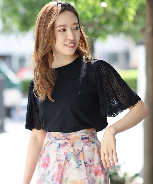 couture brooch(クチュールブローチ)の「◆【接触冷感/UV/アンチピリング】ポイント透かしニットトップス(ニット/セーター・レディース・ブラック/ライトブルー/ライトグレー/サンドベージュ・38/42)」の18枚目の写真