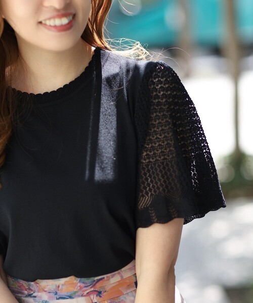 couture brooch(クチュールブローチ)の「◆【接触冷感/UV/アンチピリング】ポイント透かしニットトップス(ニット/セーター・レディース・ブラック/ライトブルー/ライトグレー/サンドベージュ・38/42)」の17枚目の写真