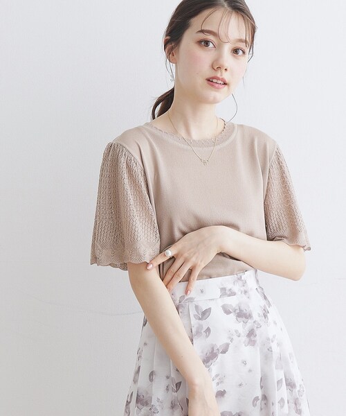 couture brooch(クチュールブローチ)の「◆【接触冷感/UV/アンチピリング】ポイント透かしニットトップス(ニット/セーター・レディース・ブラック/ライトブルー/ライトグレー/サンドベージュ・38/42)」の5枚目の写真