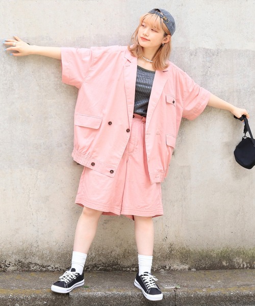 DOUBLE NAME（ダブルネーム）の「綿麻ゆるジャケット（その他アウター・レディース・ピンク/ブラック/オフホワイト・FREE）」の3枚目の写真