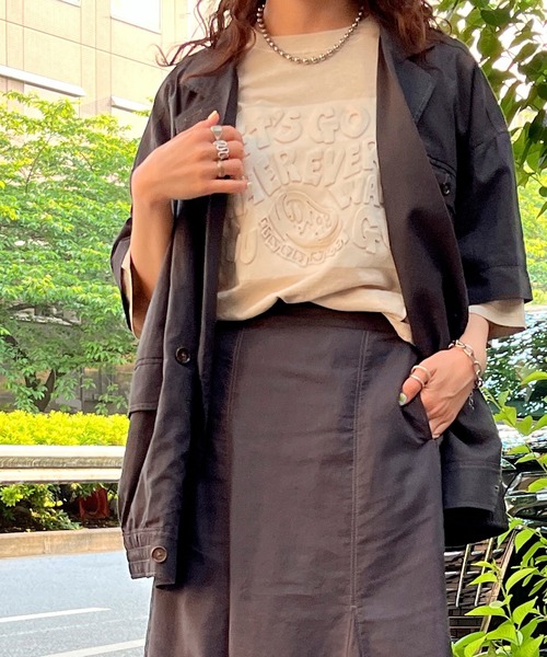 DOUBLE NAME（ダブルネーム）の「綿麻ゆるジャケット（その他アウター・レディース・ピンク/ブラック/オフホワイト・FREE）」の2枚目の写真