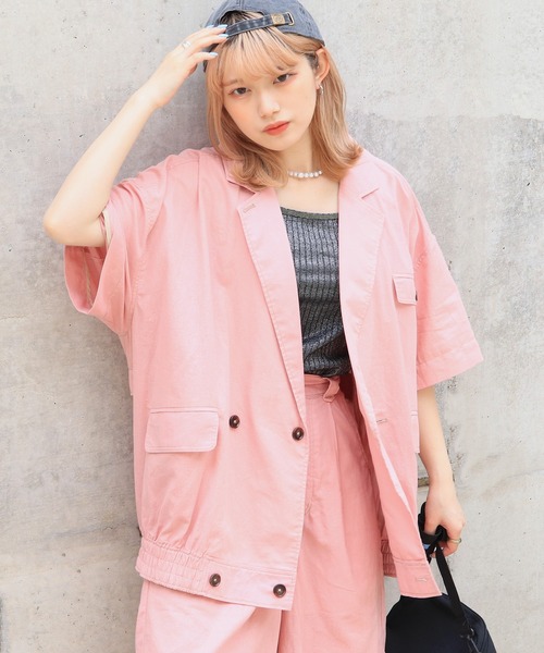 DOUBLE NAME（ダブルネーム）の「綿麻ゆるジャケット（その他アウター・レディース・ピンク/ブラック/オフホワイト・FREE）」の7枚目の写真