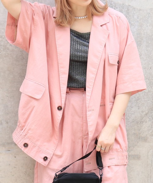 DOUBLE NAME（ダブルネーム）の「綿麻ゆるジャケット（その他アウター・レディース・ピンク/ブラック/オフホワイト・FREE）」の9枚目の写真