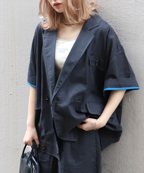 DOUBLE NAME（ダブルネーム）の「綿麻ゆるジャケット（その他アウター・レディース・ピンク/ブラック/オフホワイト・FREE）」の22枚目の写真