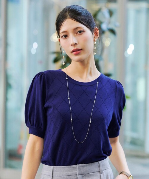 TIA TOP | TIA トップ レディース セール】【洗える】ダイヤ柄編みサマーニットトップス（ニット