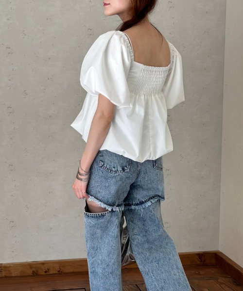 Per sist ence（パーシエンス）の「ブロード2WAYボリューム袖バルーンブラウス（シャツ/ブラウス・レディース・ブラック/オフホワイト/ブルー・FREE）」の7枚目の写真