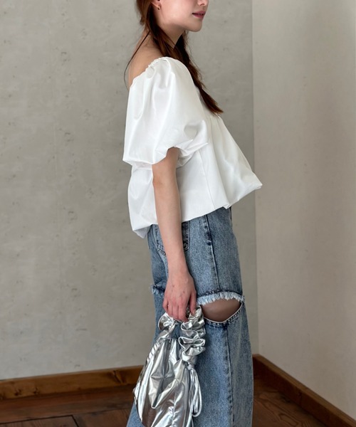 Per sist ence（パーシエンス）の「ブロード2WAYボリューム袖バルーンブラウス（シャツ/ブラウス・レディース・ブラック/オフホワイト/ブルー・FREE）」の8枚目の写真