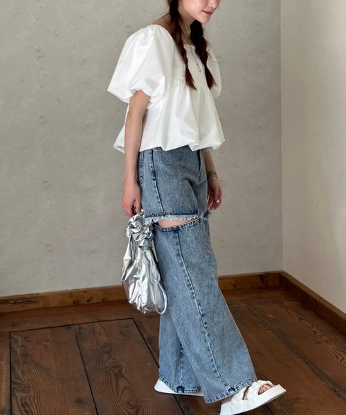 Per sist ence（パーシエンス）の「ブロード2WAYボリューム袖バルーンブラウス（シャツ/ブラウス・レディース・ブラック/オフホワイト/ブルー・FREE）」の9枚目の写真