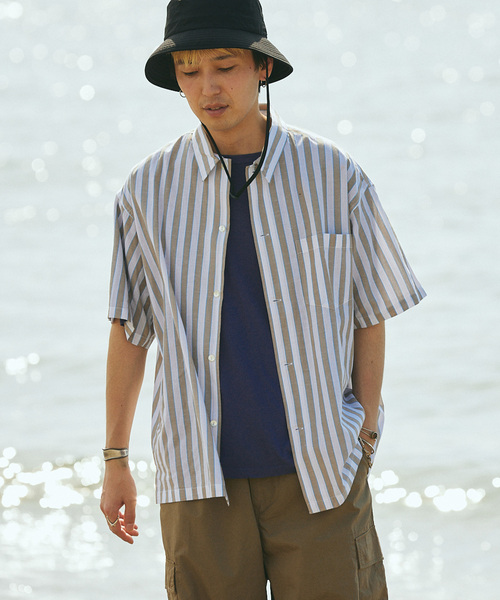 JOURNAL STANDARD relume（ジャーナルスタンダード　レリューム）の「Singla textiles マルチストライプ半袖シャツ By India（シャツ/ブラウス・メンズ・ブラウン系その他/ベージュ/ブルー系その他・MEDIUM/LARGE）」の21枚目の写真