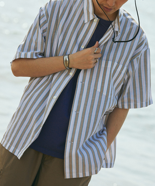 JOURNAL STANDARD relume（ジャーナルスタンダード　レリューム）の「Singla textiles マルチストライプ半袖シャツ By India（シャツ/ブラウス・メンズ・ブラウン系その他/ベージュ/ブルー系その他・MEDIUM/LARGE）」の20枚目の写真