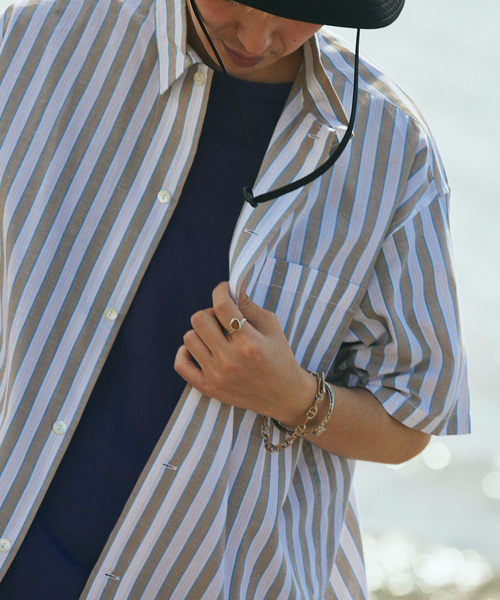 JOURNAL STANDARD relume（ジャーナルスタンダード　レリューム）の「Singla textiles マルチストライプ半袖シャツ By India（シャツ/ブラウス・メンズ・ブラウン系その他/ベージュ/ブルー系その他・MEDIUM/LARGE）」の18枚目の写真