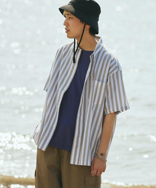 JOURNAL STANDARD relume（ジャーナルスタンダード　レリューム）の「Singla textiles マルチストライプ半袖シャツ By India（シャツ/ブラウス・メンズ・ブラウン系その他/ベージュ/ブルー系その他・MEDIUM/LARGE）」の17枚目の写真