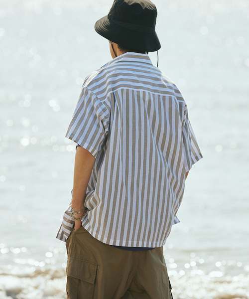 JOURNAL STANDARD relume（ジャーナルスタンダード　レリューム）の「Singla textiles マルチストライプ半袖シャツ By India（シャツ/ブラウス・メンズ・ブラウン系その他/ベージュ/ブルー系その他・MEDIUM/LARGE）」の16枚目の写真