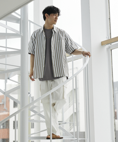 JOURNAL STANDARD relume（ジャーナルスタンダード　レリューム）の「Singla textiles マルチストライプ半袖シャツ By India（シャツ/ブラウス・メンズ・ブラウン系その他/ベージュ/ブルー系その他・MEDIUM/LARGE）」の15枚目の写真