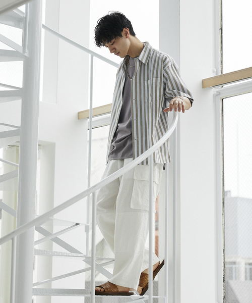 JOURNAL STANDARD relume（ジャーナルスタンダード　レリューム）の「Singla textiles マルチストライプ半袖シャツ By India（シャツ/ブラウス・メンズ・ブラウン系その他/ベージュ/ブルー系その他・MEDIUM/LARGE）」の14枚目の写真