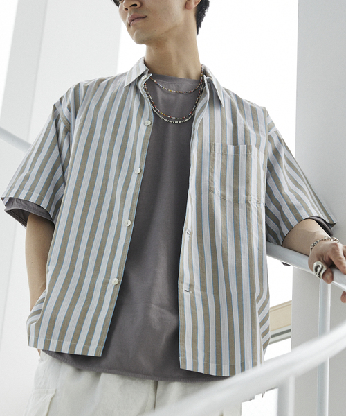 JOURNAL STANDARD relume（ジャーナルスタンダード　レリューム）の「Singla textiles マルチストライプ半袖シャツ By India（シャツ/ブラウス・メンズ・ブラウン系その他/ベージュ/ブルー系その他・MEDIUM/LARGE）」の13枚目の写真