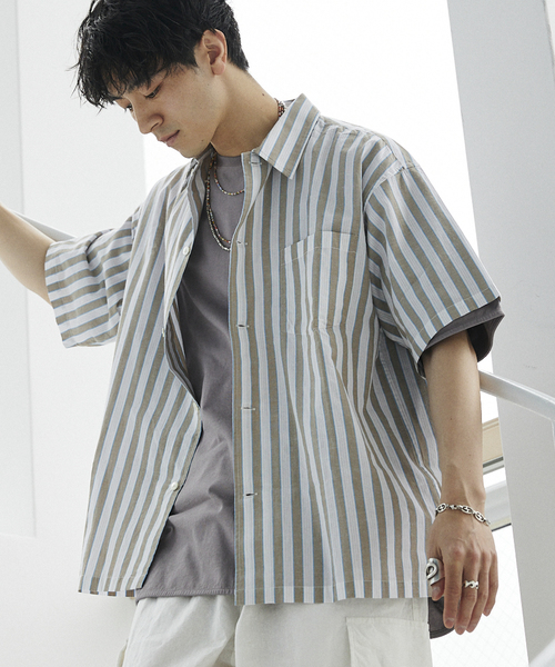 JOURNAL STANDARD relume（ジャーナルスタンダード　レリューム）の「Singla textiles マルチストライプ半袖シャツ By India（シャツ/ブラウス・メンズ・ブラウン系その他/ベージュ/ブルー系その他・MEDIUM/LARGE）」の11枚目の写真