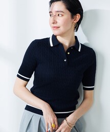 NOLLEY’S | 《手洗い可能》ポロ衿 配色半袖ケーブルプルオーバーニット(ニット/セーター)