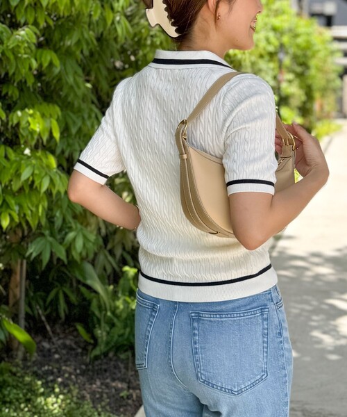 NOLLEY’S（ノーリーズ）の「《手洗い可能》ポロ衿 配色半袖ケーブルプルオーバーニット（ニット/セーター・レディース・ブルー系その他7/ホワイト系その他4・38）」の4枚目の写真