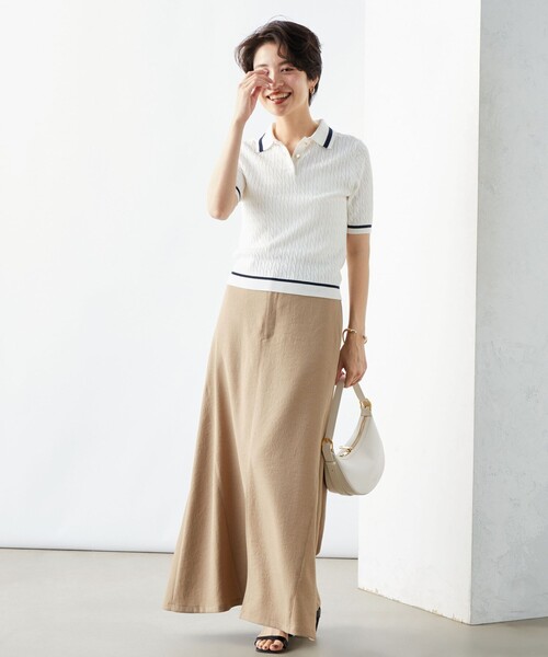 NOLLEY’S（ノーリーズ）の「《手洗い可能》ポロ衿 配色半袖ケーブルプルオーバーニット（ニット/セーター・レディース・ブルー系その他7/ホワイト系その他4・38）」の6枚目の写真