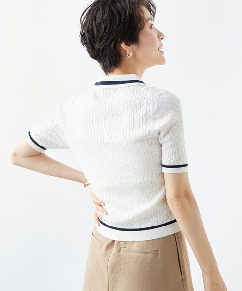 NOLLEY’S（ノーリーズ）の「《手洗い可能》ポロ衿 配色半袖ケーブルプルオーバーニット（ニット/セーター・レディース・ブルー系その他7/ホワイト系その他4・38）」の14枚目の写真