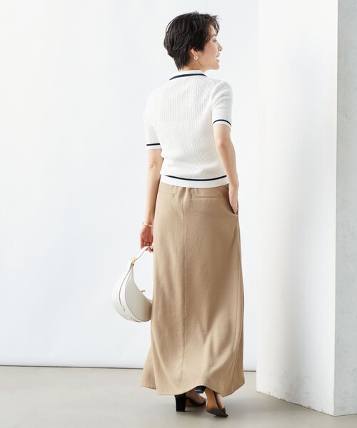 NOLLEY’S（ノーリーズ）の「《手洗い可能》ポロ衿 配色半袖ケーブルプルオーバーニット（ニット/セーター・レディース・ブルー系その他7/ホワイト系その他4・38）」の16枚目の写真