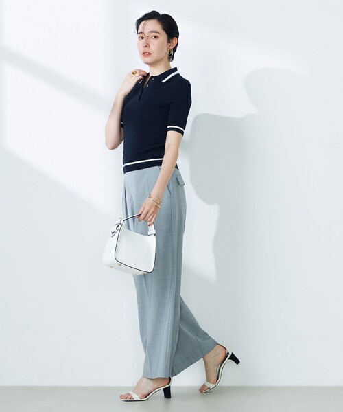 NOLLEY’S（ノーリーズ）の「《手洗い可能》ポロ衿 配色半袖ケーブルプルオーバーニット（ニット/セーター・レディース・ブルー系その他7/ホワイト系その他4・38）」の19枚目の写真