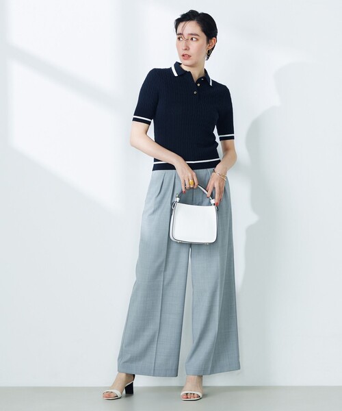 NOLLEY’S（ノーリーズ）の「《手洗い可能》ポロ衿 配色半袖ケーブルプルオーバーニット（ニット/セーター・レディース・ブルー系その他7/ホワイト系その他4・38）」の20枚目の写真