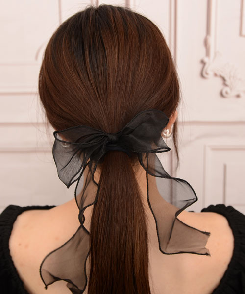 Mayree（メイリー）の「【float】光沢シフォン ロングリボン ヘアゴム【10色展開】（ヘアゴム・レディース・ホワイト/ブラック/グレー/ベージュ/グリーン/パープル/ピンク/ミント/ラベンダー/ライトピンク・FREE）」の12枚目の写真