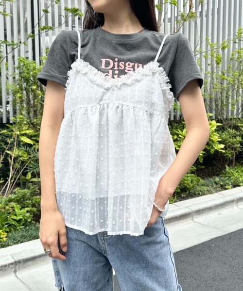 UN3D. ドット柄キャミソール UN3D. ドット柄 フリルキャミソール F