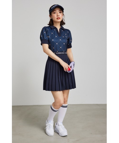 RIENDA GOLF】プリーツコンビロゴパフスリーブワンピース（ワンピース