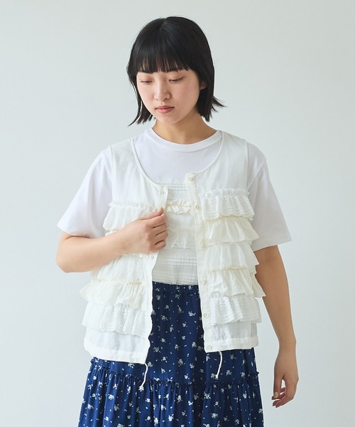 ビュルデサボン　Lace×tulle フリルベスト　レース　チュール bulle de savon（ビュルデサボン）の「Lace×tulle frill ベスト