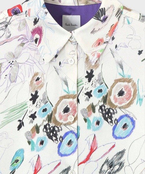 Paul Smith(ポールスミス)の「ウィメンズ "Sketchbook Botanical" 半袖シャツ / 245005 347B(シャツ/ブラウス・レディース・オフホワイト/ブラック・40/38)」の10枚目の写真