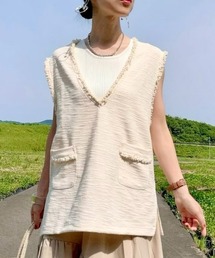 HONEYSUCKLE ROSE | 【HONEYSUCKLE ROSE】ツイードベスト半袖レイヤードTシャツ(ベスト)