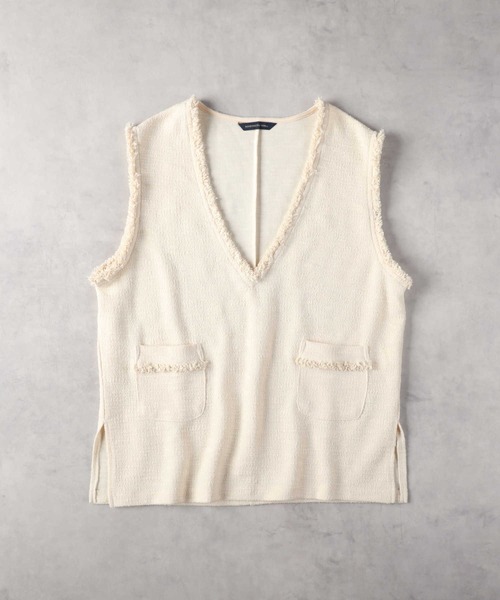 HONEYSUCKLE ROSE（ハニーサックルローズ）の「【HONEYSUCKLE ROSE】ツイードベスト半袖レイヤードTシャツ（ベスト・レディース・オフホワイト/ブラック・M/L）」の8枚目の写真