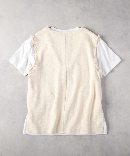 HONEYSUCKLE ROSE（ハニーサックルローズ）の「【HONEYSUCKLE ROSE】ツイードベスト半袖レイヤードTシャツ（ベスト・レディース・オフホワイト/ブラック・M/L）」の7枚目の写真