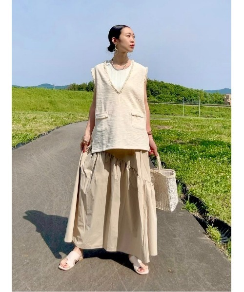 HONEYSUCKLE ROSE（ハニーサックルローズ）の「【HONEYSUCKLE ROSE】ツイードベスト半袖レイヤードTシャツ（ベスト・レディース・オフホワイト/ブラック・M/L）」の13枚目の写真