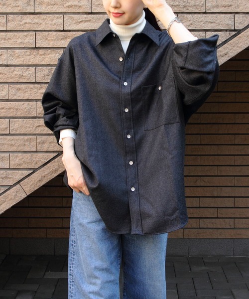 シャツ+ブラウス(長袖+七分) Shinzone - THE SHINZONE WOOL DADDY SHIRT GRAY THE SHINZONE シンゾーン WOOL DADDY SHIRT ウールダディシャツ