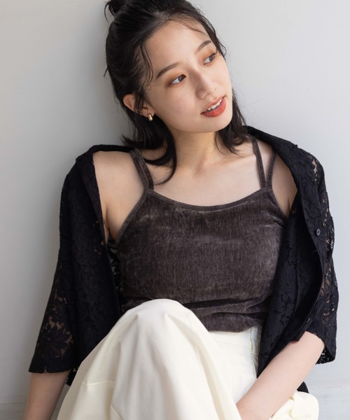 LOWRYS FARM（ローリーズファーム）の「スタイルＵＰベロアカップ　133777（キャミソール・レディース・アイボリー/ブルー/ブラウン/グリーン・FREE）」の3枚目の写真